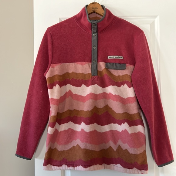 Simply Southern 1/2 Snap Abstract Print Fleece Pullover w Hand-warmer Pockets Lg - Picture 2 of 12